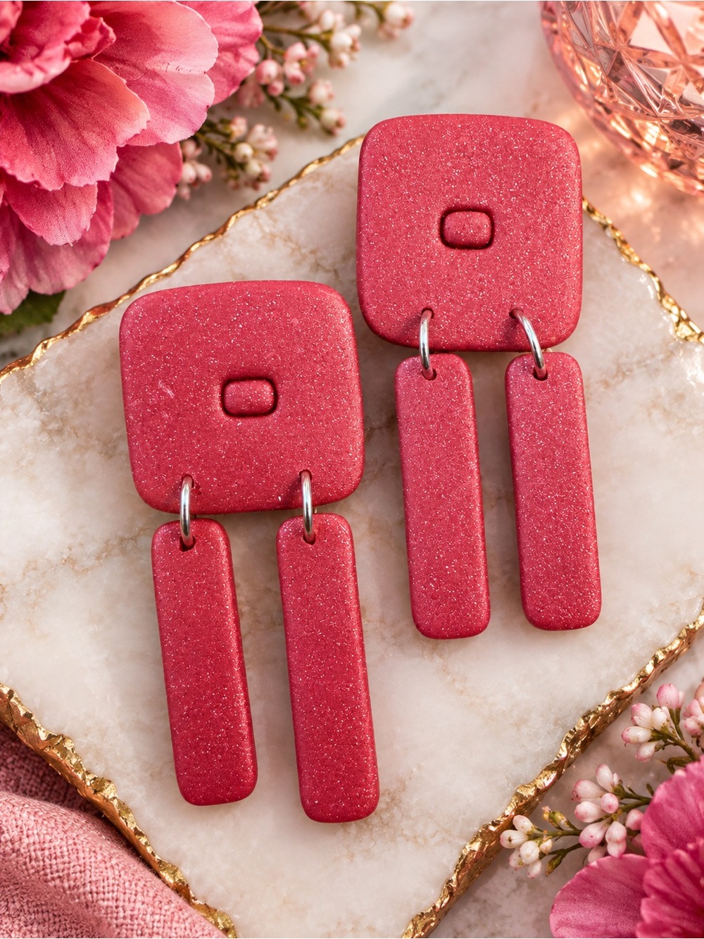 Stylish Pink Dangle Statement Earrings - Lightweight Women Accessories